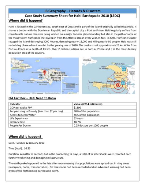 haiti earthquake 2010 case study a level
